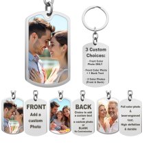 Full Color Uv Coated Photo Printing + Laser Engraved Personalized Message Engraving Stainless Steel Custom Dog Tag Key Chain - Handmade- Silver
