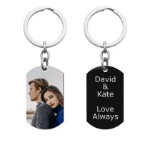 Full Color Photo Printing + Personalized Text Engraving Stainless Steel Custom Dog Tag Key Chain - Handmade- Black