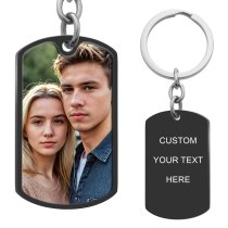 Full Color Photo Printing + Personalized Text Engraving Stainless Steel Custom Dog Tag Key Chain - Handmade- Black