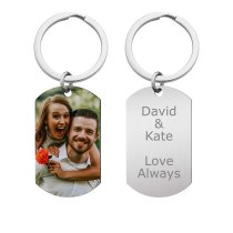 Full Color Photo Printing + Laser Engraved Personalized Message Stainless Steel Custom Dog Tag Key Chain - Handmade- Silver