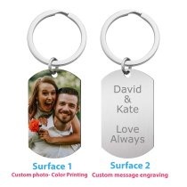 Full Color Photo Printing + Laser Engraved Personalized Message Stainless Steel Custom Dog Tag Key Chain - Handmade- Silver