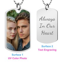 Full Color Photo Printing + Laser Engraved Personalized Message Stainless Steel Custom Dog Tag w/ Dot Ball Chain Necklace 24" Ss - Handmade