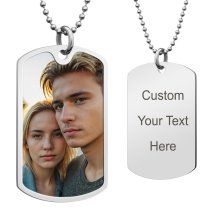 Full Color Photo Printing + Laser Engraved Personalized Message Stainless Steel Custom Dog Tag w/ Dot Ball Chain Necklace 24" Ss - Handmade