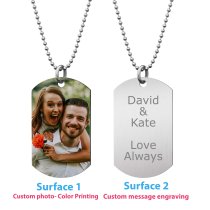 Full Color Photo Printing + Laser Engraved Personalized Message Stainless Steel Custom Dog Tag w/ Dot Ball Chain Necklace 24" Ss - Handmade