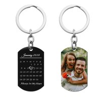 Full Color Uv Coated Photo Printing + Laser Engraved Personalized Custom Calendar Date Memorial Stainless Steel Dog Tag Keychain