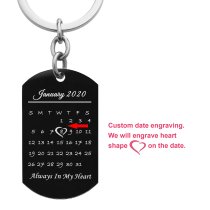 Full Color Uv Coated Photo Printing + Laser Engraved Personalized Custom Calendar Date Memorial Stainless Steel Dog Tag Keychain