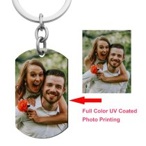 Full Color Uv Coated Photo Printing + Laser Engraved Personalized Custom Calendar Date Memorial Stainless Steel Dog Tag Keychain