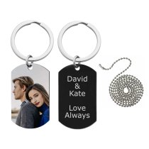 B & W Photo Engraving + Laser Engraved Personalized Stainless Steel Custom Dog Tag Key Chain - Handmade