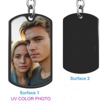 Full Color Photo Printing Stainless Steel Custom Dog Tag Key Chain - Handmade- Black