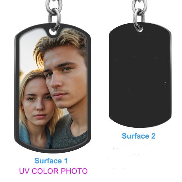 Full Color Photo Printing Stainless Steel Custom Dog Tag Key Chain - Handmade- Black