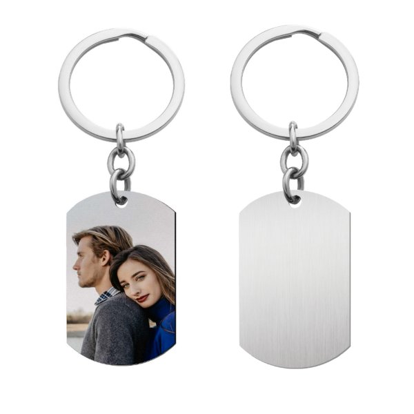 Full Color Photo Printing Personalized Message Engraving Stainless Steel Custom Dog Tag Key Chain - Handmade- Silver