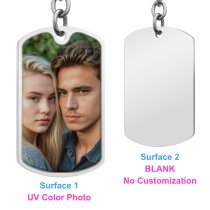 Full Color Photo Printing Personalized Message Engraving Stainless Steel Custom Dog Tag Key Chain - Handmade- Silver