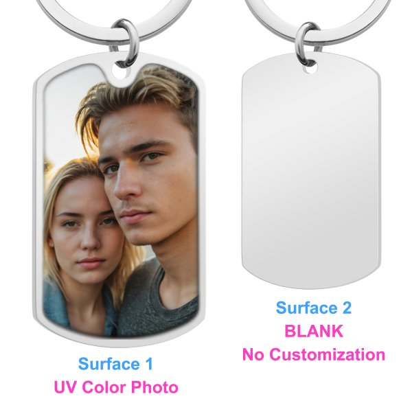Full Color Photo Printing Stainless Steel Custom Dog Tag Key Chain - Handmade- Silver