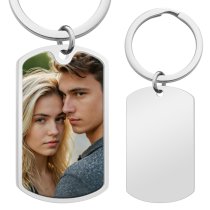 Full Color Photo Printing Stainless Steel Custom Dog Tag Key Chain - Handmade- Silver