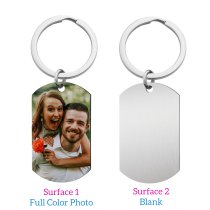 Full Color Photo Printing Stainless Steel Custom Dog Tag Key Chain - Handmade- Silver