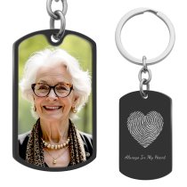 Full Color Photo Printing + Heart Fingerprint Laser Engraved Personalized Message Stainless Steel Custom Dog Tag Key Chain - Black