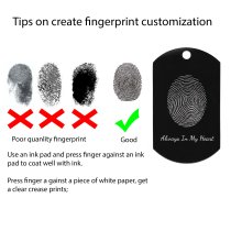 Full Color Photo Printing + Oval Fingerprint Laser Engraved Personalized Message Stainless Steel Dog Tag w/ Dot Ball Chain Necklace 24" - Handmade