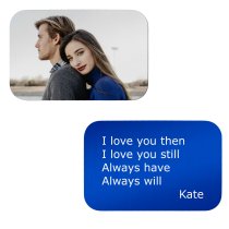 Full Color Photo Printing + Laser Engraved Personalized Message Stainless Steel Custom Wallet Mini Love Insert Card Handmade to Husband Wife Lover Birthday Anniversary Valentines Gift- Blue