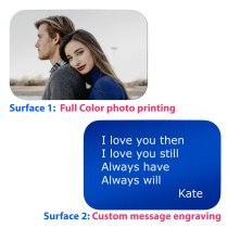 Full Color Photo Printing + Laser Engraved Personalized Message Stainless Steel Custom Wallet Mini Love Insert Card Handmade to Husband Wife Lover Birthday Anniversary Valentines Gift- Blue