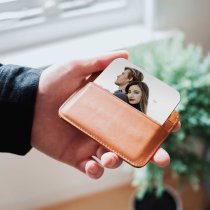 Full Color Photo Printing + Laser Engraved Personalized Message Stainless Steel Custom Wallet Mini Love Insert Card Handmade to Husband Wife Lover Birthday Anniversary Valentines Gift- Blue