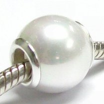 Sterling Silver White Simulated Pearl European Style Bead Charm