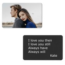 Full Color Photo Printing + Laser Engraved Personalized Message Anodized Aluminum Custom Wallet Mini Love Insert Card Handmade to Husband Wife Lover Birthday Anniversary Valentines Gift - Black