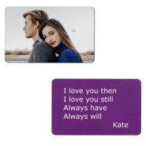 Full Color Photo Printing + Laser Engraved Personalized Message Anodized Aluminum Custom Wallet Mini Love Insert Card Handmade to Husband Wife Lover Birthday Anniversary Valentines Gift - Purple