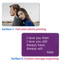 Full Color Photo Printing + Laser Engraved Personalized Message Anodized Aluminum Custom Wallet Mini Love Insert Card Handmade to Husband Wife Lover Birthday Anniversary Valentines Gift - Purple