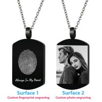 Queenberry Personalized Oval Fingerprint + Photo Engraving Custom Dog Tag Urn Memorial Pendant Necklace for Ashes Cremation w/ Rolo Chain Necklace 21'' - Handmade Love Note to Husband Wife