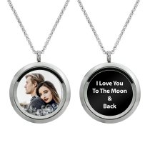 Full Color Photo Printing + Laser Engraved Personalized Message Floating Locket Clear Crystals Pendant Necklace