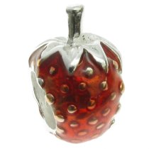 Sterling Silver Red Enamel Strawberry Bead Charm for Pandora Chamilia Troll Biagi