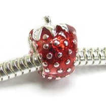 Sterling Silver Red Enamel Strawberry Bead Charm for Pandora Chamilia Troll Biagi