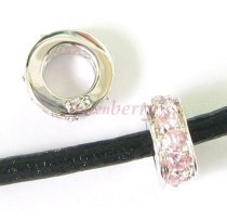 STERLING SILVER Round Rondelle Pink CZ Crystal bead Charm October Birthstone Pandora Troll Biagi Chamilia