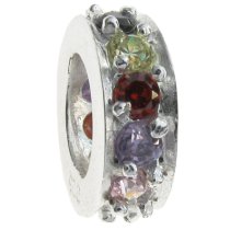 Sterling Silver Round Mixed CZ Crystal Rondelle Bead fits Pandora Chamilia Troll Biagi European Charm Bracelets