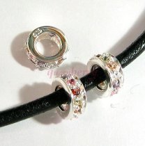 Sterling Silver Round Mixed CZ Crystal Rondelle Bead fits Pandora Chamilia Troll Biagi European Charm Bracelets