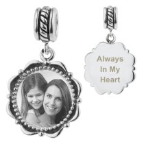 Sterling Silver Custom Engraved Personalized Dangle Photo Message Flower Frame Bead for European Charm Bracelets