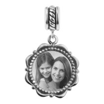 Sterling Silver Custom Engraved Personalized Dangle Photo Message Flower Frame Bead for European Charm Bracelets