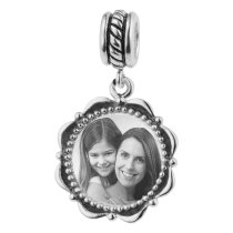 Sterling Silver Custom Engraved Personalized Dangle Photo Message Flower Frame Bead for European Charm Bracelets