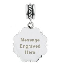 Sterling Silver Custom Engraved Personalized Dangle Photo Message Flower Frame Bead for European Charm Bracelets
