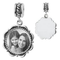 Sterling Silver Custom Engraved Personalized Dangle Photo Flower Frame Bead for European Charm Bracelets