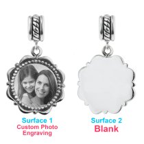 Sterling Silver Custom Engraved Personalized Dangle Photo Flower Frame Bead for European Charm Bracelets