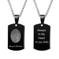 Queenberry Personalized Oval Fingerprint + Text Message Engraving Custom Dog Tag Urn Memorial Pendant Necklace for Ashes Cremation w/ Rolo Chain Necklace 20'' - Handmade Love Note to Husband Wife