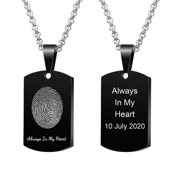 Queenberry Personalized Oval Fingerprint + Text Message Engraving Custom Dog Tag Urn Memorial Pendant Necklace for Ashes Cremation w/ Rolo Chain Necklace 20'' - Handmade Love Note to Husband Wife
