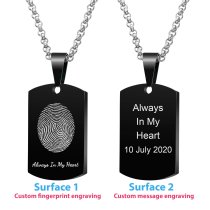 Queenberry Personalized Oval Fingerprint + Text Message Engraving Custom Dog Tag Urn Memorial Pendant Necklace for Ashes Cremation w/ Rolo Chain Necklace 20'' - Handmade Love Note to Husband Wife
