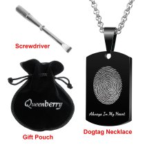 Queenberry Personalized Oval Fingerprint + Text Message Engraving Custom Dog Tag Urn Memorial Pendant Necklace for Ashes Cremation w/ Rolo Chain Necklace 20'' - Handmade Love Note to Husband Wife