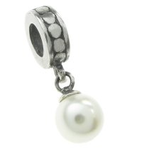 Sterling Silver Swarovski Crystal White Pearl Dangle Bead Charm For Pandora Troll Biagi Chamilia