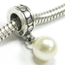 Sterling Silver Swarovski Crystal White Pearl Dangle Bead Charm For Pandora Troll Biagi Chamilia