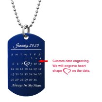 Custom Engraved Personalized Calendar Date & Photo Stainless Steel Dog Tag Pendant with Ball Chain Necklace 24 in