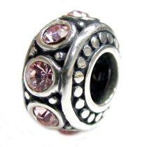 Sterling Silver Rondelle Pink Rose CZ October Birthstone Bead Charm for Pandora Troll Chamilia Biagi European Jewelry