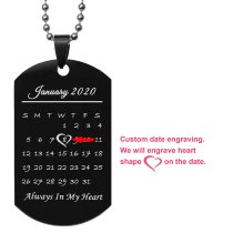 Custom Engraved Personalized Calendar Date Memorial Text Stainless Steel Dog Tag Pendant with Ball Chain Necklace 24 in